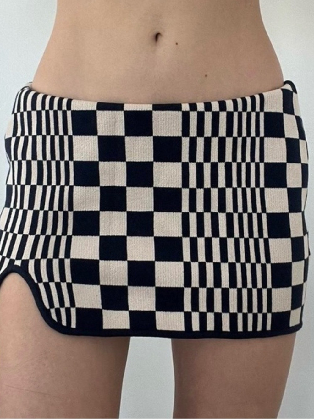Urban Outfitters Black and Cream Knit Mini Skirt